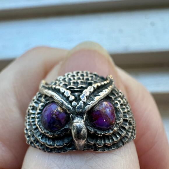 Jewelry - NEW! Owl Sterling Silver 925 Blackened Artisan Ring! Size 7 Silver Purple Black